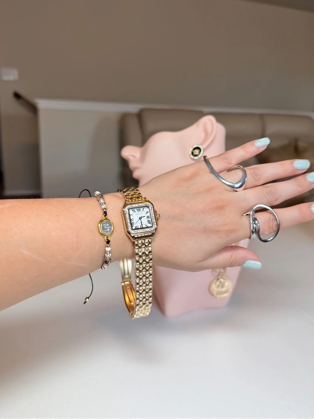 Gold Women's Watch with Crystals